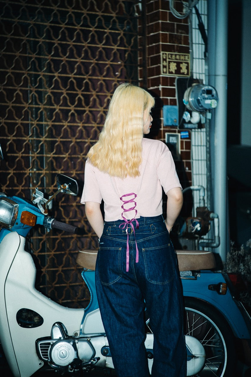 MATERIAL GIRL: 短版緞帶T恤〈3色〉